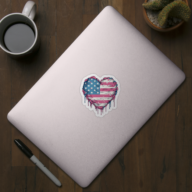 American Pride Tee - Trans Flag Colored Stars and Stripes Heart - Pink White and Blue - LGBTQIA - LGBTQ by JensenArtCo